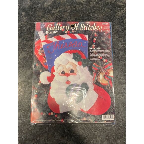 VINTAGE BUCILLA SANTA FACE GALLERY OF STITCHES CHRISTMAS STOCKING KIT 33507 1995 - Picture 1 of 9